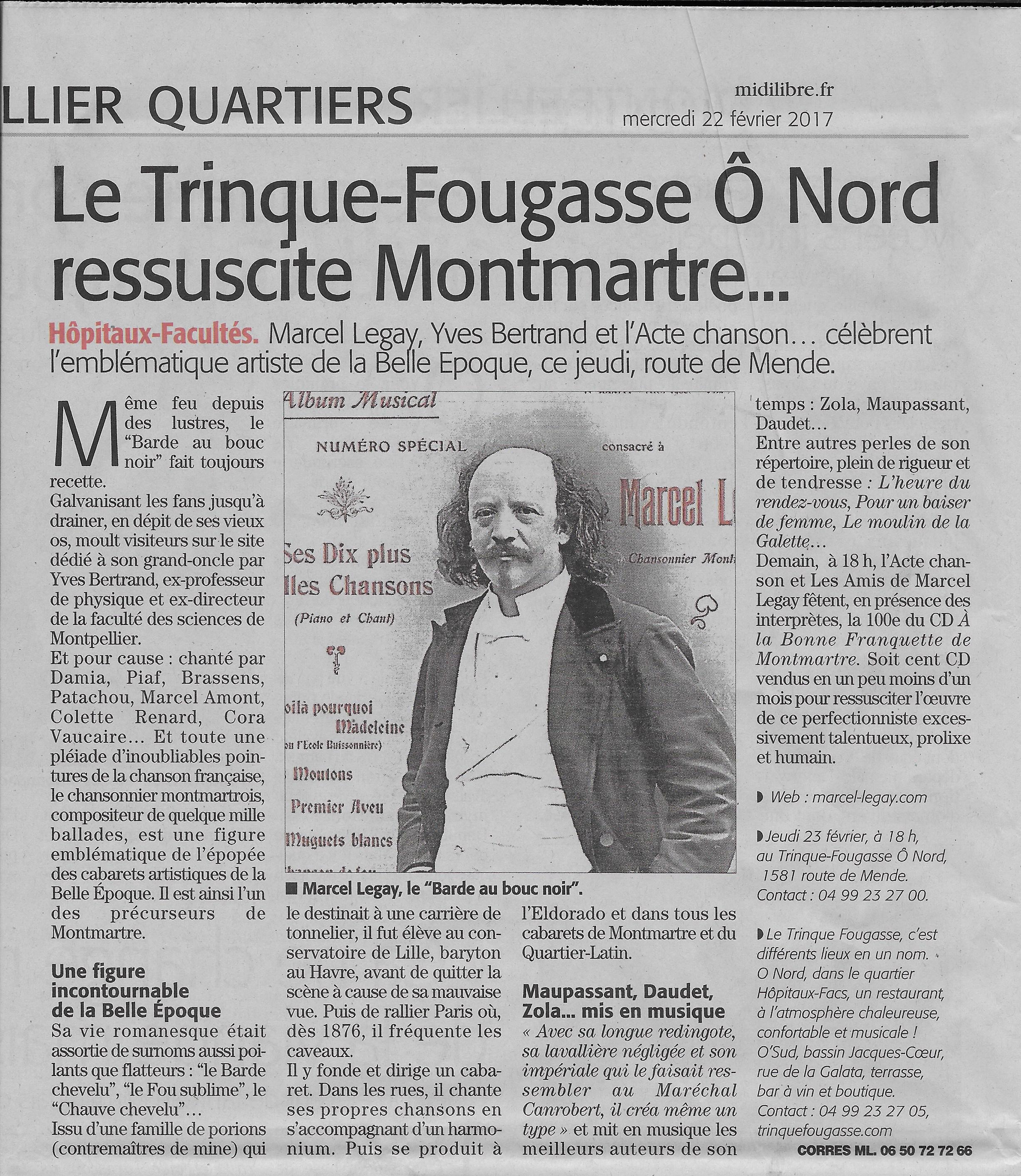 2017-02-22_Article_quotidien Midi Libre_Marcel Legay au Trinque Fougasse_Montpellier